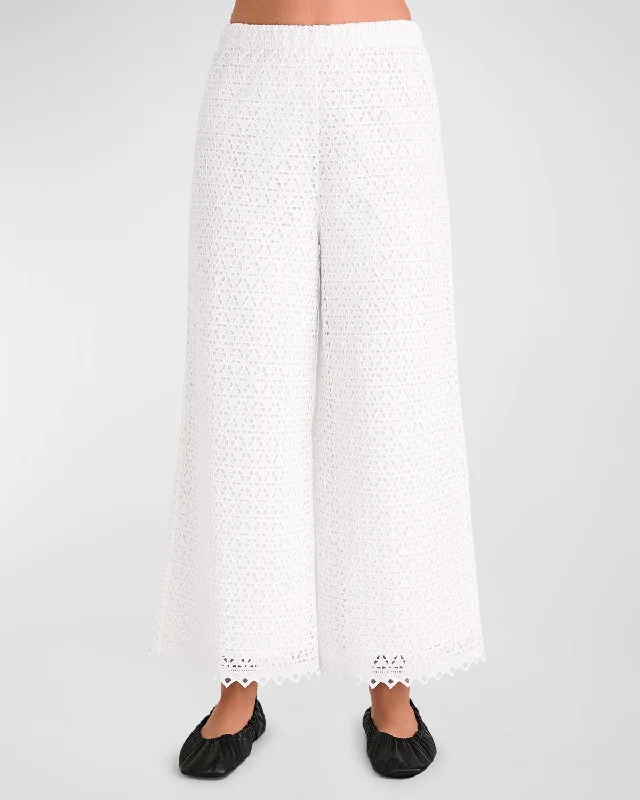 Premium Style Spector Cropped Wide-Leg Eyelet Pants