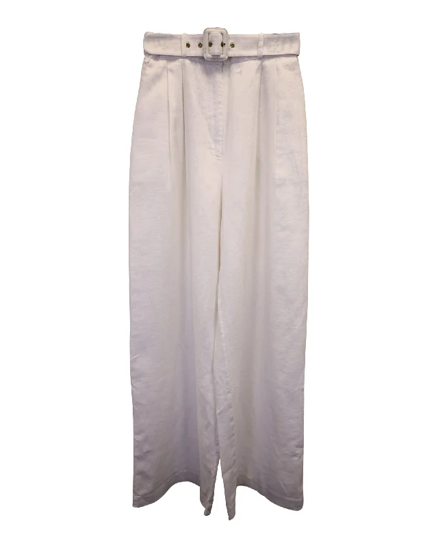 Embrace New Fashion Zimmermann Wavelength Belted Wide-Leg Pants in White Linen